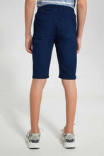 تنزيل الصورة على معرض الصور، Redtag-Dark-Wash-Knit-Denim-Short-Denim-Shorts-Senior-Boys-9 to 14 Years