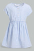 Redtag-Blue-Seesucker-Elasticated-Dress-With-Front-Buttons-Dresses-Infant-Girls-3 to 24 Months
