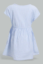 Load image into Gallery viewer, Redtag-Blue-Seesucker-Elasticated-Dress-With-Front-Buttons-Dresses-Infant-Girls-3 to 24 Months