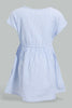 Redtag-Blue-Seesucker-Elasticated-Dress-With-Front-Buttons-Dresses-Infant-Girls-3 to 24 Months