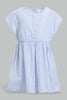 Redtag-Blue-Seesucker-Elasticated-Dress-With-Front-Buttons-Dresses-Infant-Girls-3 to 24 Months