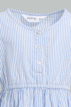 Load image into Gallery viewer, Redtag-Blue-Seesucker-Elasticated-Dress-With-Front-Buttons-Dresses-Infant-Girls-3 to 24 Months