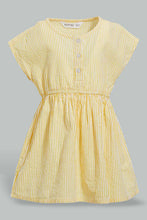 Load image into Gallery viewer, Redtag-Yellow-Seesucker-Elasticated-Dress-With-Front-Buttons-Dresses-Infant-Girls-3 to 24 Months
