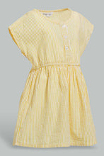 Load image into Gallery viewer, Redtag-Yellow-Seesucker-Elasticated-Dress-With-Front-Buttons-Dresses-Infant-Girls-3 to 24 Months
