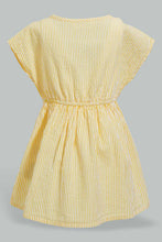 Load image into Gallery viewer, Redtag-Yellow-Seesucker-Elasticated-Dress-With-Front-Buttons-Dresses-Infant-Girls-3 to 24 Months