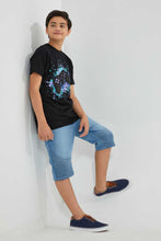 Load image into Gallery viewer, Redtag-Light-Wash-Biker-Knee-Short-Denim-Shorts-Senior-Boys-9 to 14 Years