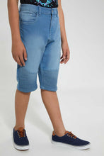Load image into Gallery viewer, Redtag-Light-Wash-Biker-Knee-Short-Denim-Shorts-Senior-Boys-9 to 14 Years