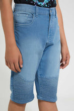 Load image into Gallery viewer, Redtag-Light-Wash-Biker-Knee-Short-Denim-Shorts-Senior-Boys-9 to 14 Years