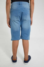 Load image into Gallery viewer, Redtag-Light-Wash-Biker-Knee-Short-Denim-Shorts-Senior-Boys-9 to 14 Years