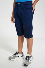 Load image into Gallery viewer, Redtag-Dark-Wash-Biker-Knee-Short-Denim-Shorts-Senior-Boys-9 to 14 Years