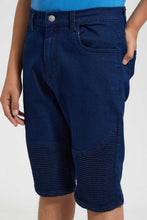 Load image into Gallery viewer, Redtag-Dark-Wash-Biker-Knee-Short-Denim-Shorts-Senior-Boys-9 to 14 Years