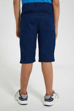 Load image into Gallery viewer, Redtag-Dark-Wash-Biker-Knee-Short-Denim-Shorts-Senior-Boys-9 to 14 Years
