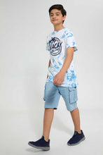 تنزيل الصورة على معرض الصور، Redtag-Light-Wash-Cargo-Short-Denim-Shorts-Senior-Boys-9 to 14 Years
