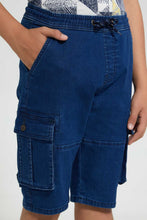 Load image into Gallery viewer, Redtag-Dark-Wash-Cargo-Short-Denim-Shorts-Senior-Boys-9 to 14 Years
