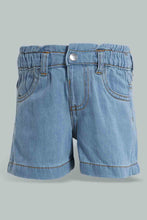 Load image into Gallery viewer, Redtag-Blue-Lite-Wash-Paperbag-Denim-Short-Denim-Shorts-Infant-Girls-3 to 24 Months