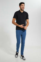 Load image into Gallery viewer, Redtag-Black-Polo-Shirt-With-Flat-Knit-Collar-&-Cuff-Polo-Shirts-Men's-