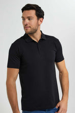 Load image into Gallery viewer, Redtag-Black-Polo-Shirt-With-Flat-Knit-Collar-&-Cuff-Polo-Shirts-Men's-