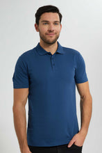 Load image into Gallery viewer, Redtag-Blue-Polo-Shirt-With-Flat-Knit-Collar-&-Cuff-Polo-Shirts-Men's-