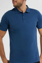 Load image into Gallery viewer, Redtag-Blue-Polo-Shirt-With-Flat-Knit-Collar-&-Cuff-Polo-Shirts-Men's-