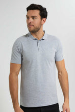 Load image into Gallery viewer, Redtag-Grey-Polo-Shirt-With-Flat-Knit-Collar-&-Cuff-Polo-Shirts-Men's-