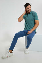 Load image into Gallery viewer, Redtag-Green-Polo-Shirt-With-Flat-Knit-Collar-&-Cuff-Polo-Shirts-Men's-