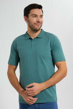Load image into Gallery viewer, Redtag-Green-Polo-Shirt-With-Flat-Knit-Collar-&-Cuff-Polo-Shirts-Men's-