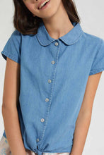 تنزيل الصورة على معرض الصور، Redtag-Pale-Blue-Denim-Front-Tie-Shirt-Blouses-Senior-Girls-9 to 14 Years