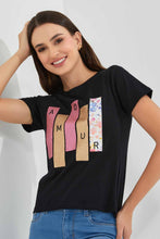 Load image into Gallery viewer, Redtag-Black-Amour-Print-T-Shirt-Category:T-Shirts,-Colour:Black,-Filter:Women's-Clothing,-New-In,-New-In-Women,-Non-Sale,-S22D,-Section:Women,-TBL,-Women-T-Shirts-Women's-
