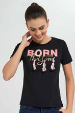 Load image into Gallery viewer, Redtag-Black-Awesome-Embellished-T-Shirt-Category:T-Shirts,-Colour:Black,-Filter:Women's-Clothing,-New-In,-New-In-Women,-Non-Sale,-S22D,-Section:Women,-TBL,-Women-T-Shirts-Women's-