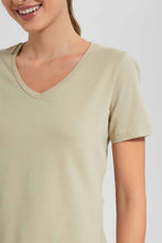 Load image into Gallery viewer, Redtag-Olive-V-Neck-T-Shirt-Category:T-Shirts,-Colour:Green,-Filter:Women's-Clothing,-New-In,-New-In-Women,-Non-Sale,-S22D,-Section:Women,-TBL,-Women-T-Shirts-Women's-