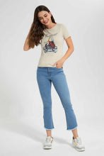 Load image into Gallery viewer, Redtag-Beige-Bonjour-Embellished-T-Shirt-Category:T-Shirts,-Colour:Beige,-Filter:Women's-Clothing,-New-In,-New-In-Women,-Non-Sale,-S22D,-Section:Women,-TBL,-Women-T-Shirts-Women's-