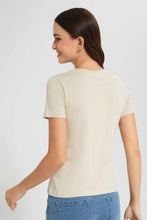 Load image into Gallery viewer, Redtag-Beige-Bonjour-Embellished-T-Shirt-Category:T-Shirts,-Colour:Beige,-Filter:Women's-Clothing,-New-In,-New-In-Women,-Non-Sale,-S22D,-Section:Women,-TBL,-Women-T-Shirts-Women's-