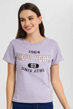 Load image into Gallery viewer, Redtag-Lilac-New-York-Print-T-Shirt-Category:T-Shirts,-Colour:Lilac,-Filter:Women's-Clothing,-New-In,-New-In-Women,-Non-Sale,-S22D,-Section:Women,-TBL,-Women-T-Shirts-Women's-