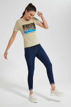 Load image into Gallery viewer, Redtag-Olive-Beauty-Embellished-T-Shirt-Category:T-Shirts,-Colour:Dark-Green,-Filter:Women's-Clothing,-New-In,-New-In-Women,-Non-Sale,-S22D,-Section:Women,-TBL,-Women-T-Shirts-Women's-