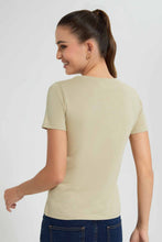 Load image into Gallery viewer, Redtag-Olive-Beauty-Embellished-T-Shirt-Category:T-Shirts,-Colour:Dark-Green,-Filter:Women's-Clothing,-New-In,-New-In-Women,-Non-Sale,-S22D,-Section:Women,-TBL,-Women-T-Shirts-Women's-