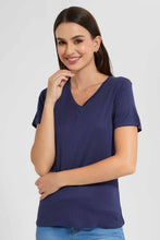 Load image into Gallery viewer, Redtag-Navy-V-Neck-T-Shirt-Category:T-Shirts,-Colour:Navy,-Filter:Women's-Clothing,-New-In,-New-In-Women,-Non-Sale,-S22D,-Section:Women,-TBL,-Women-T-Shirts-Women's-