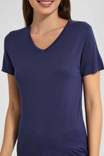 Load image into Gallery viewer, Redtag-Navy-V-Neck-T-Shirt-Category:T-Shirts,-Colour:Navy,-Filter:Women's-Clothing,-New-In,-New-In-Women,-Non-Sale,-S22D,-Section:Women,-TBL,-Women-T-Shirts-Women's-
