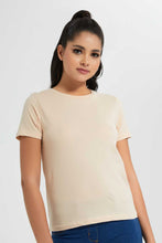 Load image into Gallery viewer, Redtag-Beige--Crew-Neck-T-Shirt-Graphic-T-Shirts-Women's-