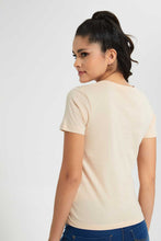 Load image into Gallery viewer, Redtag-Beige--Crew-Neck-T-Shirt-Graphic-T-Shirts-Women's-