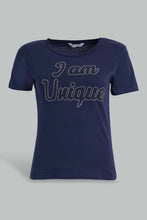 Load image into Gallery viewer, Redtag-Navy-Unique-Embellished-T-Shirt-Embellished-T-Shirts-Women's-
