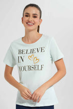 Load image into Gallery viewer, Redtag-Mint-Believe-In-Yourself-Embellished-T-Shirt-Category:T-Shirts,-Colour:Mint,-Filter:Women's-Clothing,-New-In,-New-In-Women,-Non-Sale,-S22D,-Section:Women,-TBL,-Women-T-Shirts-Women's-