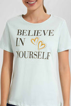 Load image into Gallery viewer, Redtag-Mint-Believe-In-Yourself-Embellished-T-Shirt-Category:T-Shirts,-Colour:Mint,-Filter:Women's-Clothing,-New-In,-New-In-Women,-Non-Sale,-S22D,-Section:Women,-TBL,-Women-T-Shirts-Women's-