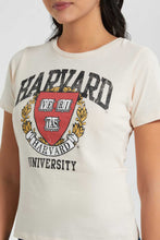 Load image into Gallery viewer, Redtag-Beige-Harvard-Printed-T-Shirt-Graphic-T-Shirts-Women's-