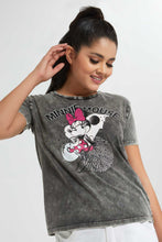 Load image into Gallery viewer, Redtag-Acid-Wash-Minnie-Mouse-Printed-T-Shirt-Graphic-T-Shirts-Women's-