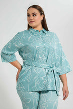 تنزيل الصورة على معرض الصور، Redtag-Mint-Printed-Collared-Belted-Tunic-Blouses-Women's-