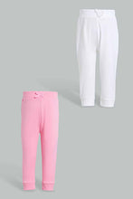 تنزيل الصورة على معرض الصور، Redtag-Assorted-Dark-Pink-&-White-Solid-2Pcs-Pack-Active-Pant-Joggers-Infant-Girls-3 to 24 Months