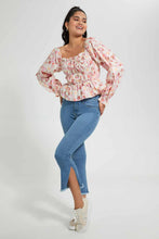 Load image into Gallery viewer, Redtag-Pink-Floral-Printed-Smocked-Body-Blouse-Blouses-Women's-