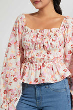 Load image into Gallery viewer, Redtag-Pink-Floral-Printed-Smocked-Body-Blouse-Blouses-Women's-