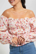Load image into Gallery viewer, Redtag-Pink-Floral-Printed-Smocked-Body-Blouse-Blouses-Women's-
