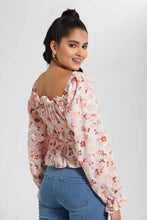 Load image into Gallery viewer, Redtag-Pink-Floral-Printed-Smocked-Body-Blouse-Blouses-Women's-